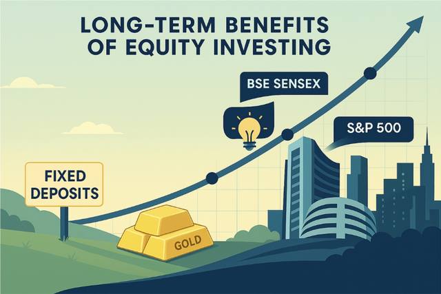 Chart-style illustration representing long-term equity market growth
