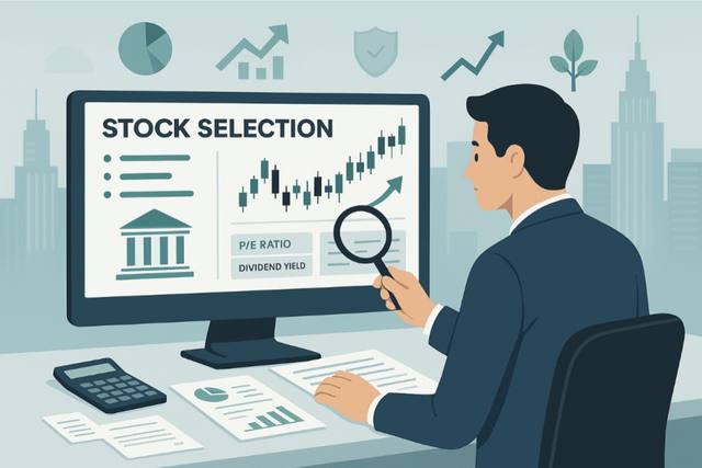 Illustration of a beginner investor researching stocks before investing