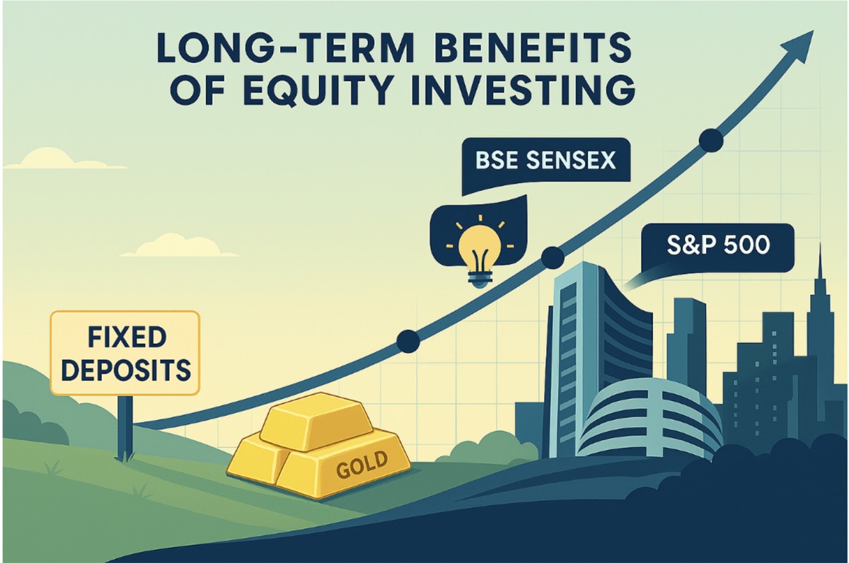 Chart-style illustration representing long-term equity market growth