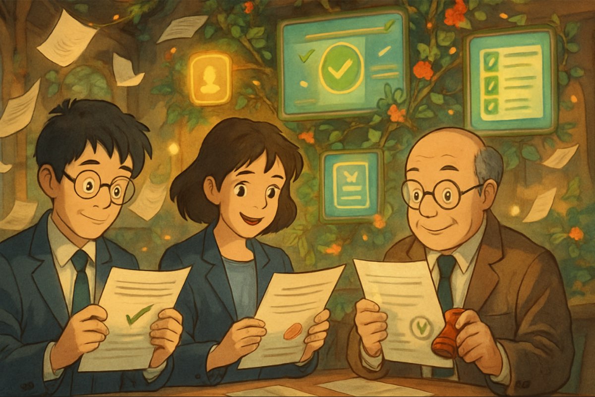 Illustration of a research analyst completing client KYC and onboarding steps