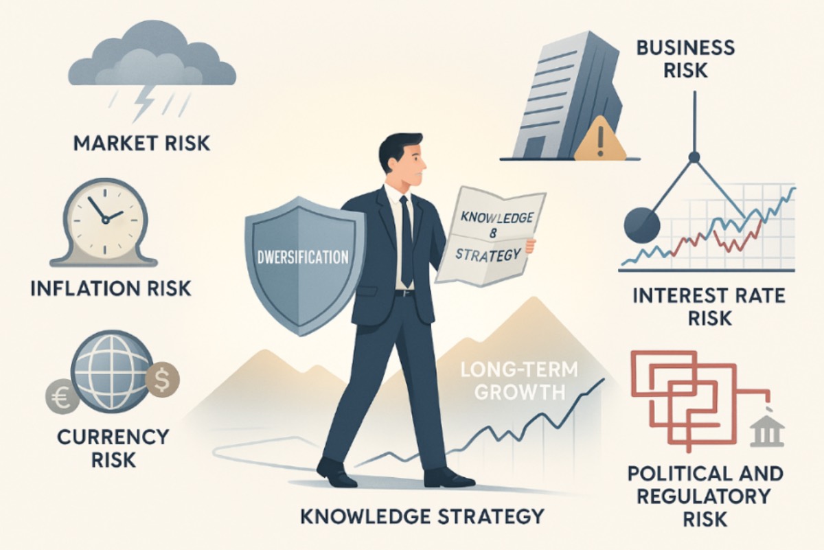 Illustration representing different types of risk in stock market investing